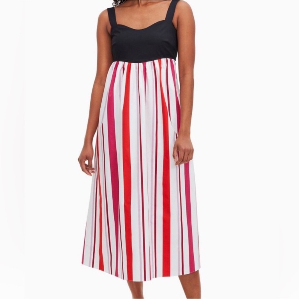 Kate Spade New York Striped Pink & Orange Gardenside Midi Dress L